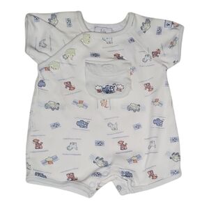 Vintage Baby Headquarters Romper White Safari Animal Print Baby Boys 0-3 Months